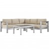 Modway Shore 4 Piece Outdoor Patio Aluminum Sectional Sofa Set - Silver Beige - Set in Front Angle
