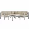 Modway Shore 4 Piece Outdoor Patio Aluminum Sectional Sofa Set - Silver Beige - Set in Front Angle - Modway Shore 4 Piece Outdoor Patio Aluminum Sectional Sofa Set - Silver Beige - Set in Front Angle