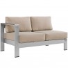 Modway Shore 4 Piece Outdoor Patio Aluminum Sectional Sofa Set - Silver Beige - Left-Arm Loveseat in Front Side Angle