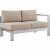 Modway Shore 4 Piece Outdoor Patio Aluminum Sectional Sofa Set - Silver Beige - Right-Arm Loveseat in Front Side Angle