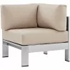 Modway Shore 4 Piece Outdoor Patio Aluminum Sectional Sofa Set - Silver Beige - Corner Chair in Front Side Angle - Modway Shore 4 Piece Outdoor Patio Aluminum Sectional Sofa Set - Silver Beige - Corner Chair in Front Side Angle