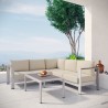 Modway Shore 4 Piece Outdoor Patio Aluminum Sectional Sofa Set - Silver Beige - Lifestyle
