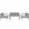 Modway Shore 6 Piece Outdoor Patio Aluminum Sectional Sofa Set - Silver Gray - Set in Front Angle - Modway Shore 6 Piece Outdoor Patio Aluminum Sectional Sofa Set - Silver Gray - Set in Front Angle