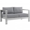Modway Shore 6 Piece Outdoor Patio Aluminum Sectional Sofa Set - Silver Gray - Loveseat in Front Side Angle
