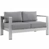 Modway Shore 6 Piece Outdoor Patio Aluminum Sectional Sofa Set - Silver Gray - Loveseat in Front Side Angle - Modway Shore 6 Piece Outdoor Patio Aluminum Sectional Sofa Set - Silver Gray - Loveseat in Front Side Angle