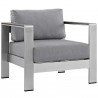 Modway Shore 6 Piece Outdoor Patio Aluminum Sectional Sofa Set - Silver Gray - Armchair in Front Side Angle