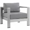 Modway Shore 6 Piece Outdoor Patio Aluminum Sectional Sofa Set - Silver Gray - Armchair in Front Side Angle - Modway Shore 6 Piece Outdoor Patio Aluminum Sectional Sofa Set - Silver Gray - Armchair in Front Side Angle