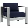 Modway Shore 6 Piece Outdoor Patio Aluminum Sectional Sofa Set in Silver Navy - Armchair in Front Side Angle - Modway Shore 6 Piece Outdoor Patio Aluminum Sectional Sofa Set in Silver Navy - Armchair in Front Side Angle