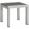 Modway Shore 6 Piece Outdoor Patio Aluminum Sectional Sofa Set in Silver Navy / Silver Orange - Side Table in Front Side Angle