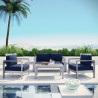 Modway Shore 6 Piece Outdoor Patio Aluminum Sectional Sofa Set in Silver Navy - Lifestyle