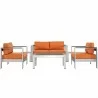 Modway Shore 6 Piece Outdoor Patio Aluminum Sectional Sofa Set in Silver Orange - Set in Front Angle - Modway Shore 6 Piece Outdoor Patio Aluminum Sectional Sofa Set in Silver Orange - Set in Front Angle