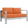 Modway Shore 6 Piece Outdoor Patio Aluminum Sectional Sofa Set in Silver Orange - Loveseat in Front Side Angle
