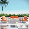 Modway Shore 6 Piece Outdoor Patio Aluminum Sectional Sofa Set in Silver Orange - Lifestyle