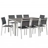 Modway Shore 9 Piece Outdoor Patio Aluminum Dining Set - Silver Black - Set in Front Side Angle