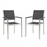 Modway Shore Dining Chair Outdoor Patio Aluminum in Silver Black - Set of Two - Front Angle