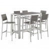 Modway Shore 7 Piece Outdoor Patio Aluminum Dining Set - Silver Gray - Set in Front Side Angle