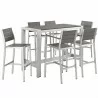 Modway Shore 7 Piece Outdoor Patio Aluminum Dining Set - Silver Gray - Set in Front Side Angle - Modway Shore 7 Piece Outdoor Patio Aluminum Dining Set - Silver Gray - Set in Front Side Angle