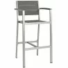Modway Shore 7 Piece Outdoor Patio Aluminum Dining Set - Silver Gray - Stool in Front Side Angle - Modway Shore 7 Piece Outdoor Patio Aluminum Dining Set - Silver Gray - Stool in Front Side Angle