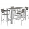 Modway Shore 5 Piece Outdoor Patio Aluminum Dining Set - Silver Gray - Set in Front Side Angle