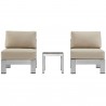 Modway Shore 3 Piece Outdoor Patio Aluminum Sectional Sofa Set - Silver Beige - Set in Front Angle
