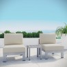 Modway Shore 3 Piece Outdoor Patio Aluminum Sectional Sofa Set - Silver Beige - Lifestyle