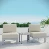 Modway Shore 3 Piece Outdoor Patio Aluminum Sectional Sofa Set - Silver Beige - Lifestyle - Modway Shore 3 Piece Outdoor Patio Aluminum Sectional Sofa Set - Silver Beige - Lifestyle