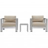 Modway Shore 3 Piece Outdoor Patio Aluminum Set in Silver Beige - Set in Front Angle