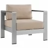 Modway Shore 3 Piece Outdoor Patio Aluminum Set in Silver Beige - Chair in Front Side Angle - Modway Shore 3 Piece Outdoor Patio Aluminum Set in Silver Beige - Chair in Front Side Angle