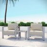 Modway Shore 3 Piece Outdoor Patio Aluminum Set in Silver Beige - Lifestyle