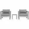 Modway Shore 3 Piece Outdoor Patio Aluminum Set in Silver Gray - Set in Front Angle - Modway Shore 3 Piece Outdoor Patio Aluminum Set in Silver Gray - Set in Front Angle