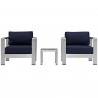 Modway Shore 3 Piece Outdoor Patio Aluminum Set - Silver Navy - Set in Front Angle