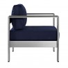 Modway Shore 3 Piece Outdoor Patio Aluminum Set - Silver Navy - Armchair in  Side Angle