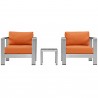 Modway Shore 3 Piece Outdoor Patio Aluminum Set - Silver Orange - Set in Front Angle