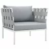 Modway Harmony Outdoor Patio Aluminum Armchair in White Gray - Front Side Angle - Modway Harmony Outdoor Patio Aluminum Armchair in White Gray - Front Side Angle