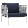 Modway Harmony Outdoor Patio Aluminum Armchair in White Navy - Front Side Angle - Modway Harmony Outdoor Patio Aluminum Armchair in White Navy - Front Side Angle