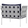 Modway Harmony Outdoor Patio Aluminum Armchair in White Navy - Back Side Angle