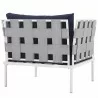Modway Harmony Outdoor Patio Aluminum Armchair in White Navy - Back Side Angle - Modway Harmony Outdoor Patio Aluminum Armchair in White Navy - Back Side Angle