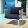 Modway Harmony Outdoor Patio Aluminum Armchair in White Navy - Lifestyle - Modway Harmony Outdoor Patio Aluminum Armchair in White Navy - Lifestyle