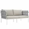 Modway Harmony Outdoor Patio Aluminum Loveseat in White Beige - Front Side Angle - Modway Harmony Outdoor Patio Aluminum Loveseat in White Beige - Front Side Angle
