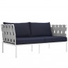 Modway Harmony Outdoor Patio Aluminum Loveseat in White Navy - Front Side Angle