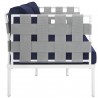 Modway Harmony Outdoor Patio Aluminum Loveseat in White Navy - Side Angle