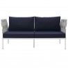 Modway Harmony Outdoor Patio Aluminum Loveseat in White Navy - Front Angle