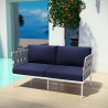Modway Harmony Outdoor Patio Aluminum Loveseat in White Navy - Lifestyle