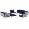Modway Harmony 10 Piece Outdoor Patio Aluminum Sectional Sofa Set - White Navy - Set in Front Side Angle
