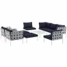 Modway Harmony 10 Piece Outdoor Patio Aluminum Sectional Sofa Set - White Navy - Set in Front Side Angle - Modway Harmony 10 Piece Outdoor Patio Aluminum Sectional Sofa Set - White Navy - Set in Front Side Angle