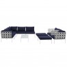Modway Harmony 10 Piece Outdoor Patio Aluminum Sectional Sofa Set - White Navy - Set in Front View
