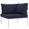 Modway Harmony 10 Piece Outdoor Patio Aluminum Sectional Sofa Set - White Navy - Corner Chair in Front Side Angle - Modway Harmony 10 Piece Outdoor Patio Aluminum Sectional Sofa Set - White Navy - Corner Chair in Front Side Angle
