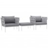 Modway Harmony 3 Piece Outdoor Patio Aluminum Sectional Sofa Set - White Gray - Set in Front Side Angle