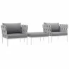 Modway Harmony 3 Piece Outdoor Patio Aluminum Sectional Sofa Set - White Gray - Set in Front Side Angle - Modway Harmony 3 Piece Outdoor Patio Aluminum Sectional Sofa Set - White Gray - Set in Front Side Angle