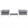 Modway Harmony 3 Piece Outdoor Patio Aluminum Sectional Sofa Set - White Gray - Set in Front Angle